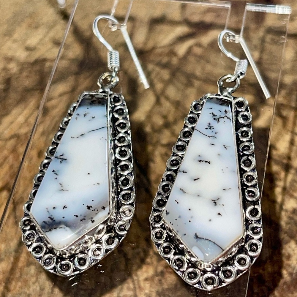 Dendritic Agate Earrings 2 1/4”